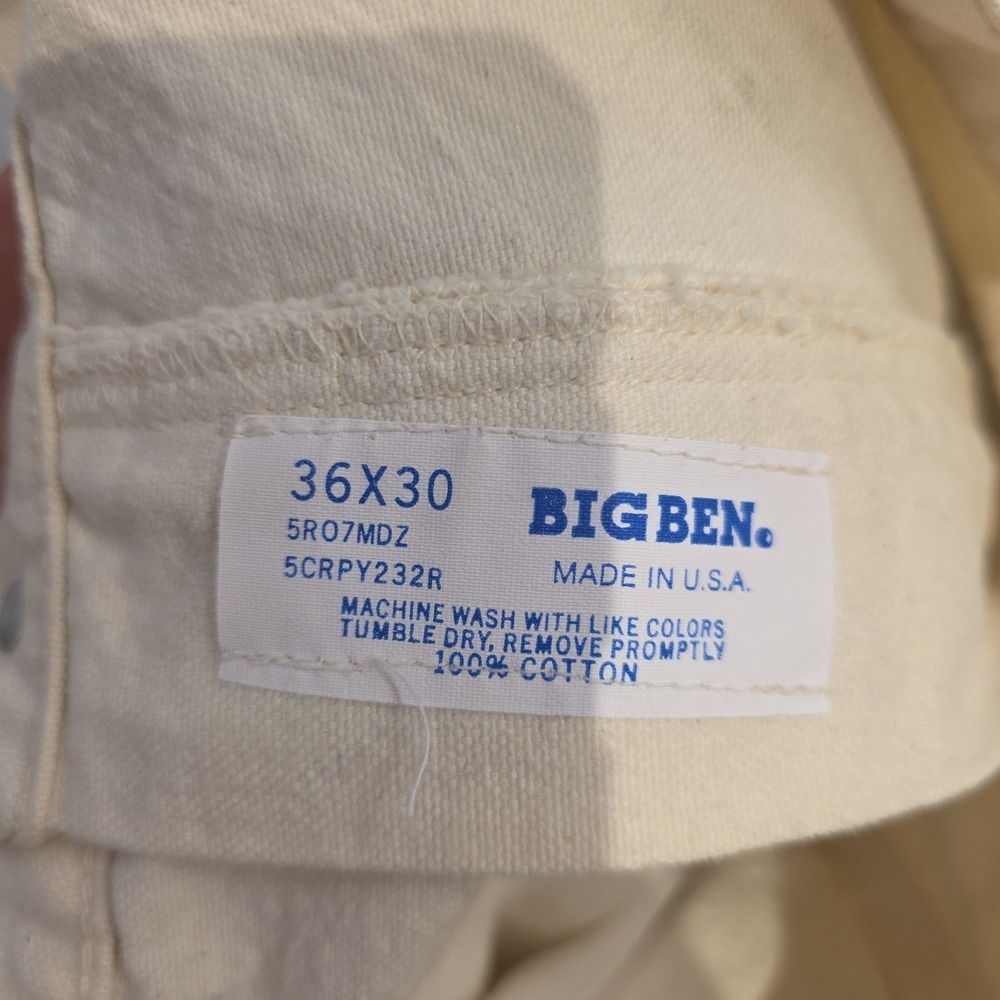 Big Ben by Wrangler Pants Mens 36/30 White Carpenter Painter Hammer Loop Jeans - Picture 6 of 9